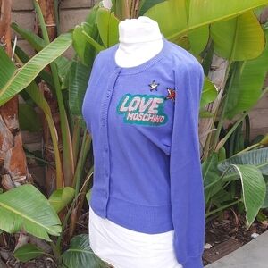 Love Moschino small purple knit sweater cardigan